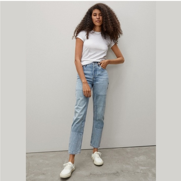 Everlane Curvy 90’s Cheeky Straight Leg Patchwork Jean Size 29 - Picture 1 of 8